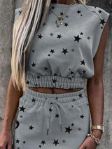 Casual Printed Sleeveless Drawstring Skirt Suit - Sets - INS | Online Fashion Free Shipping Clothing, Dresses, Tops, Shoes - 16/06/2021 - 30-40 - Bottoms