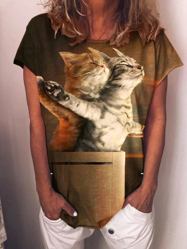 Casual Printed Titanic Cat Short Sleeve T-Shirt - T-Shirts - INS | Online Fashion Free Shipping Clothing, Dresses, Tops, Shoes - 10-20 - 27/07/2021 - Category_T-Shirts