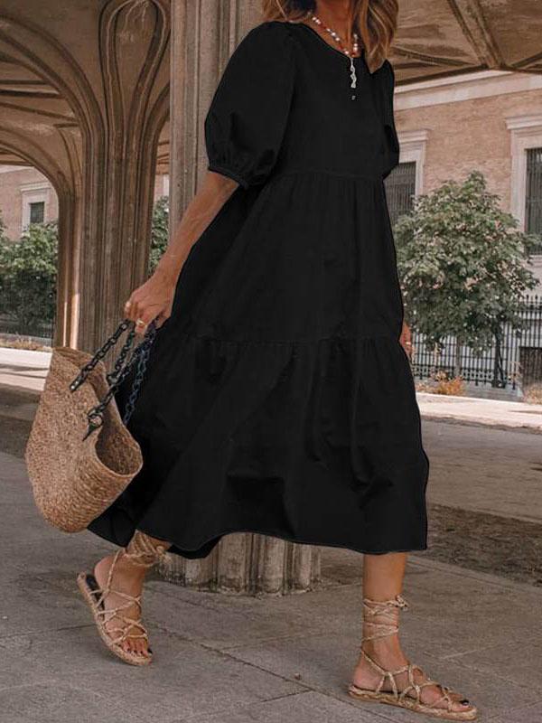 Casual Puff Sleeve Round Neck Bohemian Dress - Mini Dresses - INS | Online Fashion Free Shipping Clothing, Dresses, Tops, Shoes - 20-30 - 22/07/2021 - color-black