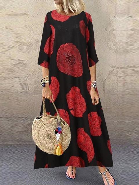 Casual Round Neck 3/4 Sleeve Print Maxi Dress - Maxi Dresses - INS | Online Fashion Free Shipping Clothing, Dresses, Tops, Shoes - 15/07/2021 - 20-30 - Category_Maxi Dresses