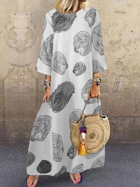 Casual Round Neck 3/4 Sleeve Print Maxi Dress - Maxi Dresses - INS | Online Fashion Free Shipping Clothing, Dresses, Tops, Shoes - 15/07/2021 - 20-30 - Category_Maxi Dresses