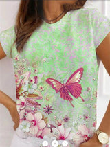 Casual Round Neck Butterfly Print Short-sleeved T-shirt - T-shirts - INS | Online Fashion Free Shipping Clothing, Dresses, Tops, Shoes - 07/06/2021 - Color_Blue - Color_Green