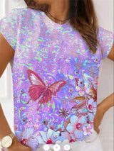 Casual Round Neck Butterfly Print Short-sleeved T-shirt - T-shirts - INS | Online Fashion Free Shipping Clothing, Dresses, Tops, Shoes - 07/06/2021 - Color_Blue - Color_Green