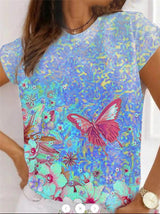 Casual Round Neck Butterfly Print Short-sleeved T-shirt - T-shirts - INS | Online Fashion Free Shipping Clothing, Dresses, Tops, Shoes - 07/06/2021 - Color_Blue - Color_Green