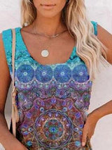 Casual Round Neck Sleeveless Printed T-shirt - T-Shirts - INS | Online Fashion Free Shipping Clothing, Dresses, Tops, Shoes - 02/06/2021 - Category_T-Shirts - Color_Blue