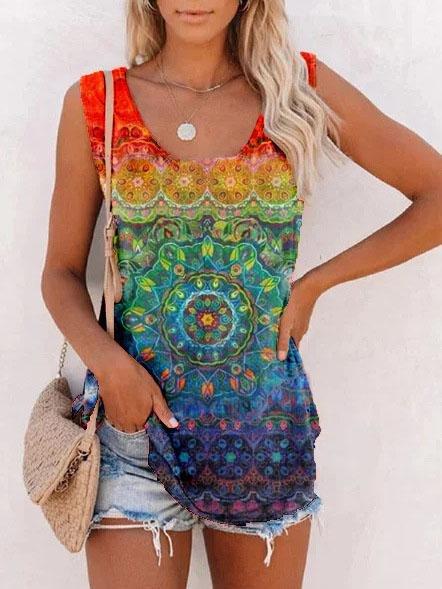 Casual Round Neck Sleeveless Printed T-shirt - T-Shirts - INS | Online Fashion Free Shipping Clothing, Dresses, Tops, Shoes - 02/06/2021 - Category_T-Shirts - Color_Blue
