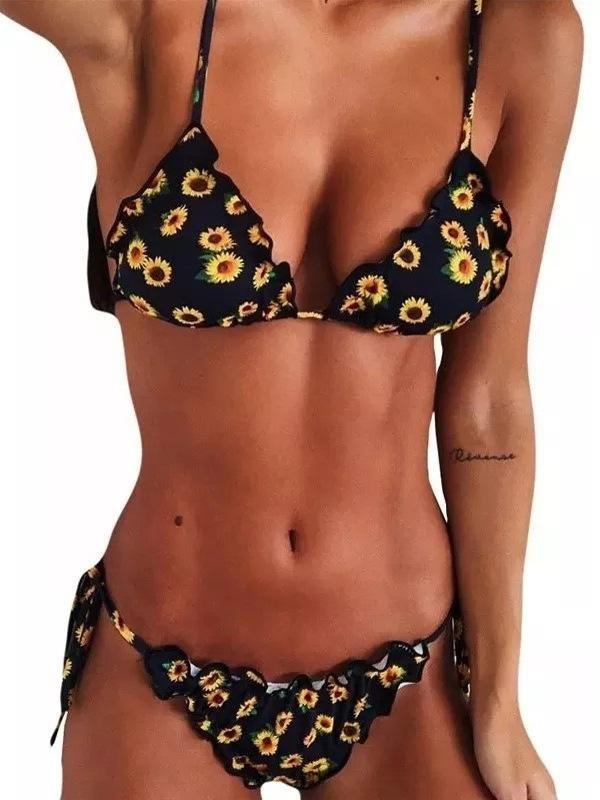 Casual Sexy Vacation Style Floral Printed Fission Bikini Set - Bikinis - INS | Online Fashion Free Shipping Clothing, Dresses, Tops, Shoes - 18/03/2021 - Beach - Bikini