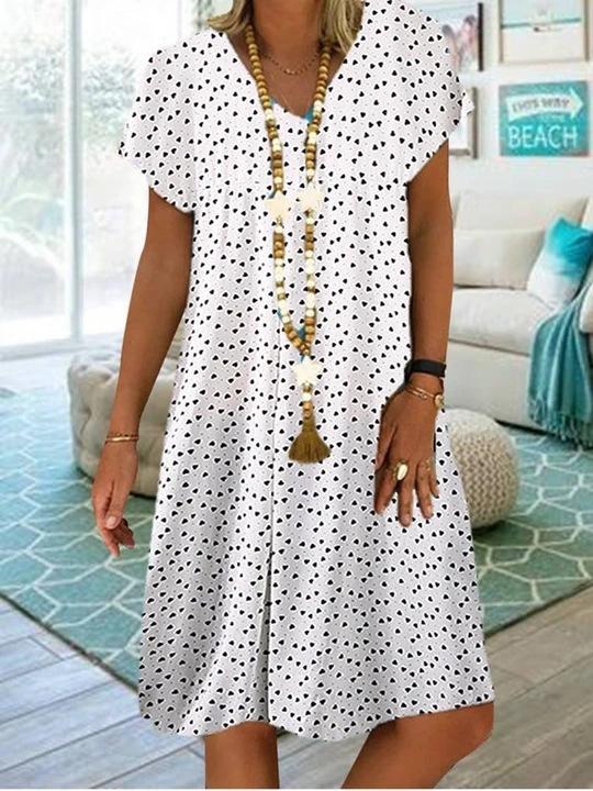 Casual Short Sleeve V-Neck Polka Dot Print Dress - Midi Dresses - INS | Online Fashion Free Shipping Clothing, Dresses, Tops, Shoes - 10-20 - 15/07/2021 - Category_Midi Dresses