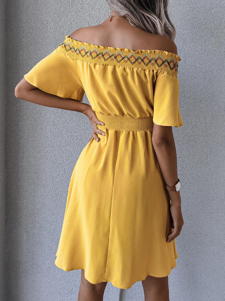 Casual Short-sleeved Embroidered Off-shoulder Tie Belt Dress - Mini Dresses - INS | Online Fashion Free Shipping Clothing, Dresses, Tops, Shoes - 23/07/2021 - 30-40 - color-pink