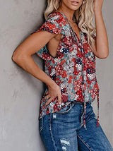 Casual Short-sleeved Loose Printed V-neck Shirt - Blouses - INS | Online Fashion Free Shipping Clothing, Dresses, Tops, Shoes - 10-20 - 18/06/2021 - BLO2106180120