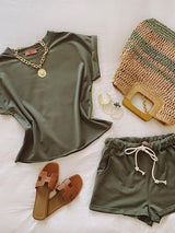 Casual Short-sleeved Round Neck Two-piece Suit - Size_2XL Suits Two-piece Outfits - INS | Online Fashion Free Shipping Clothing, Dresses, Tops, Shoes - 09/06/2021 - Color_Apricot - Color_Green