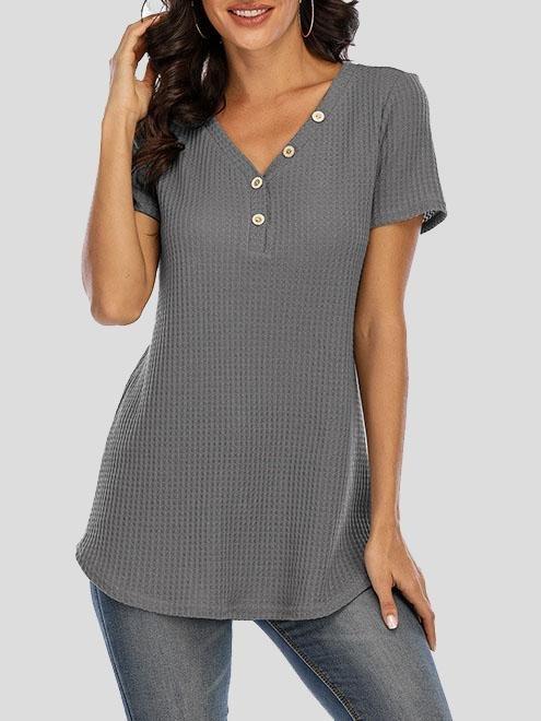 Casual Short-sleeved V-neck Button T-shirt - T-Shirts - INS | Online Fashion Free Shipping Clothing, Dresses, Tops, Shoes - 20-30 - 24/06/2021 - color-black