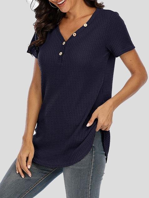 Casual Short-sleeved V-neck Button T-shirt - T-Shirts - INS | Online Fashion Free Shipping Clothing, Dresses, Tops, Shoes - 20-30 - 24/06/2021 - color-black