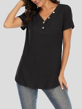 Casual Short-sleeved V-neck Button T-shirt - T-Shirts - INS | Online Fashion Free Shipping Clothing, Dresses, Tops, Shoes - 20-30 - 24/06/2021 - color-black
