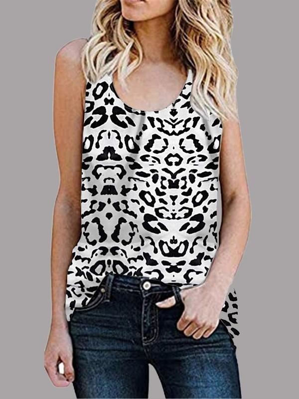 Casual Sleeveless Round Neck Leopard Vest - Tank Tops - INS | Online Fashion Free Shipping Clothing, Dresses, Tops, Shoes - 10/06/2021 - Color_Coffee - Color_White