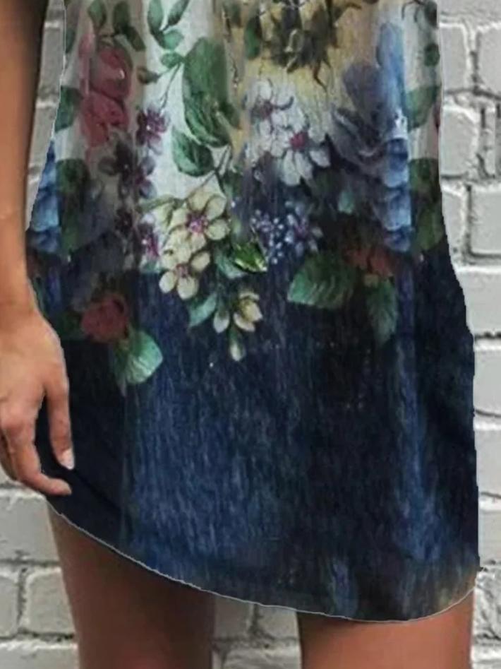 Casual Sleeveless Straight Print Mini Dress - Mini Dresses - INS | Online Fashion Free Shipping Clothing, Dresses, Tops, Shoes - 10-20 - 23/07/2021 - color-blue