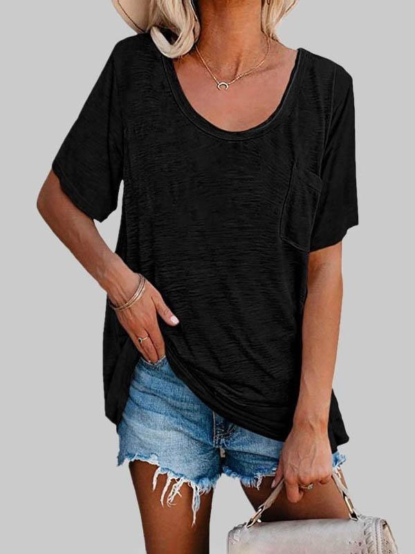 Casual Solid Color Mid-sleeved T-shirt - T-shirts - INS | Online Fashion Free Shipping Clothing, Dresses, Tops, Shoes - 03/06/2021 - Color_Black - Color_Blue