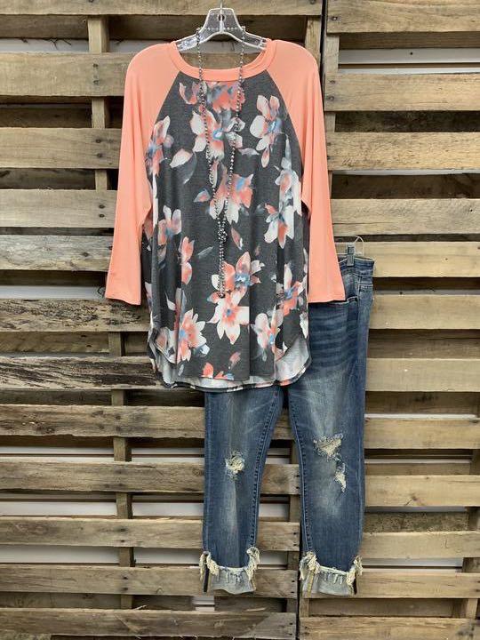 Casual Solid Sleeves with Floral Print Top - INS | Online Fashion Free Shipping Clothing, Dresses, Tops, Shoes