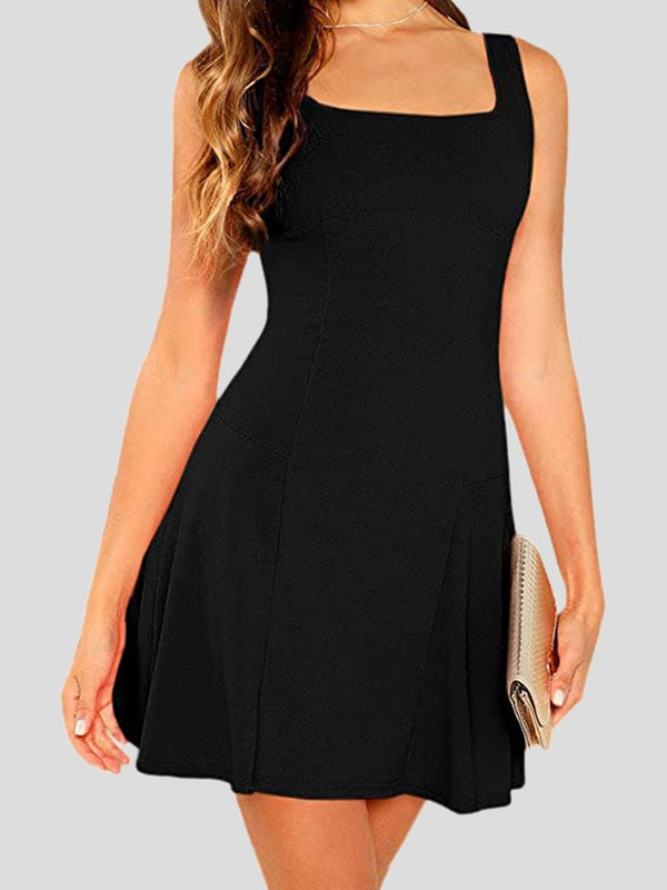 Casual Solid Square Neck Suspender Dress - Mini Dresses - INS | Online Fashion Free Shipping Clothing, Dresses, Tops, Shoes - 20-30 - 23/07/2021 - color-black