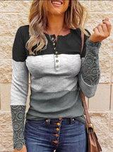 Casual Stitching Button Long Sleeve T-shirt - T-shirts - INS | Online Fashion Free Shipping Clothing, Dresses, Tops, Shoes - 09/07/2021 - 20-30 - color-black