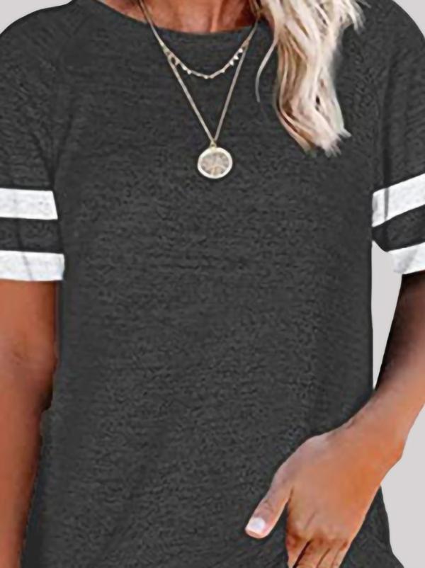 Casual Stitching Round Neck T-shirt - T-Shirt - INS | Online Fashion Free Shipping Clothing, Dresses, Tops, Shoes - 02/06/2021 - Color_Black - Color_Gray