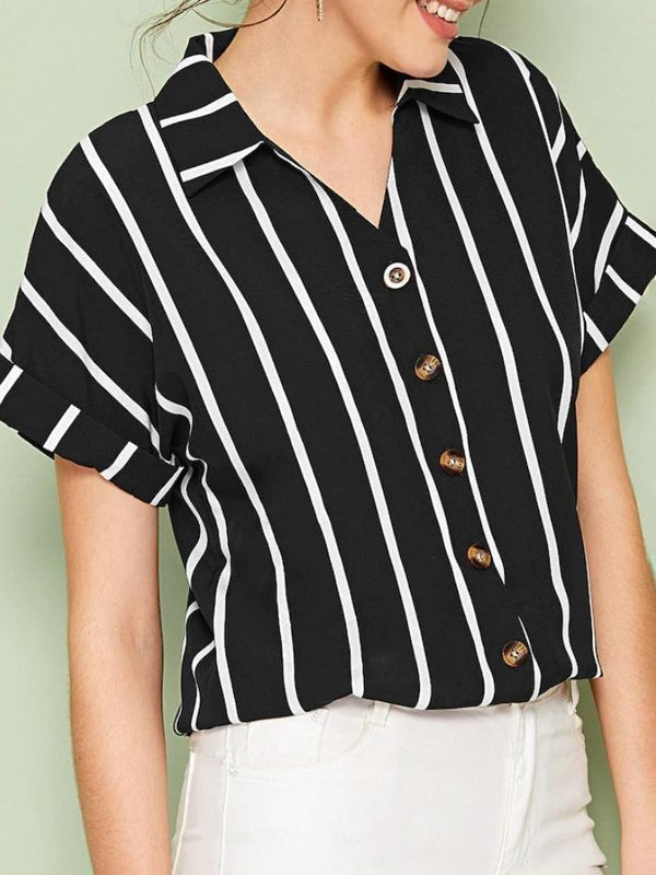 Casual Striped-breasted Lapel Loose Bat Sleeve Ladies Shirt - Blouses - INS | Online Fashion Free Shipping Clothing, Dresses, Tops, Shoes - 10-20 - 14/07/2021 - BLO2107141193