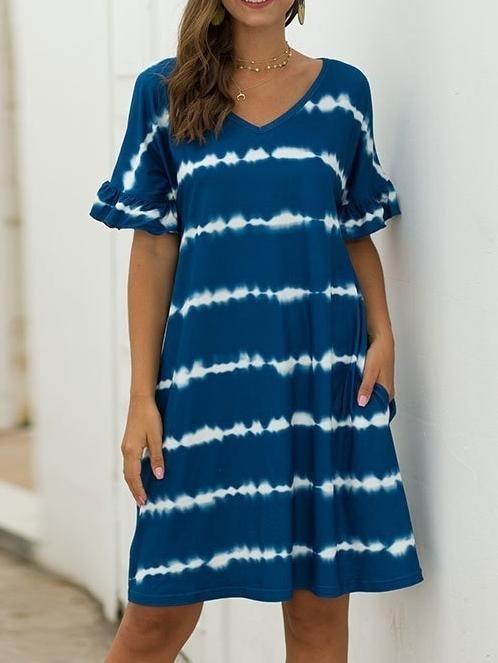 Casual Striped Tie-dye Short Dress - Mini Dresses - INS | Online Fashion Free Shipping Clothing, Dresses, Tops, Shoes - 24/05/2021 - Color_Black - Color_Blue