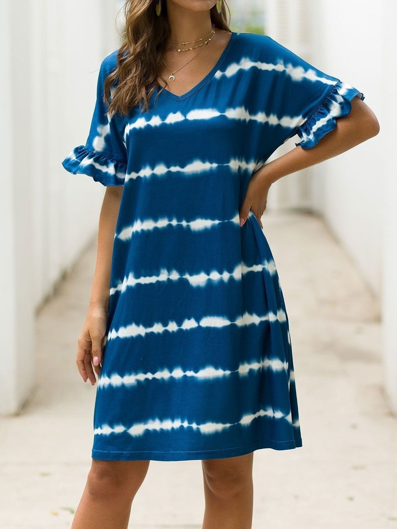 Casual Striped Tie-dye Short Dress - Mini Dresses - INS | Online Fashion Free Shipping Clothing, Dresses, Tops, Shoes - 24/05/2021 - Color_Black - Color_Blue