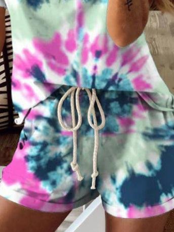 Casual Tie-dye Short-sleeved Sports Suit - Sets - INS | Online Fashion Free Shipping Clothing, Dresses, Tops, Shoes - 15/06/2021 - Bottoms - Color_Black