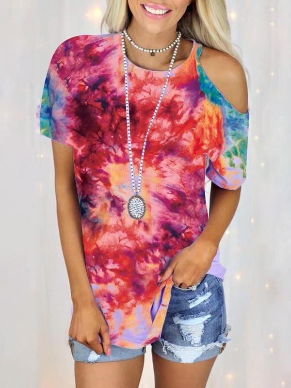 Casual Tie-dye Strapless Short-sleeved T-shirt - T-shirts - INS | Online Fashion Free Shipping Clothing, Dresses, Tops, Shoes - 03/06/2021 - Color_Blue - Color_Purple