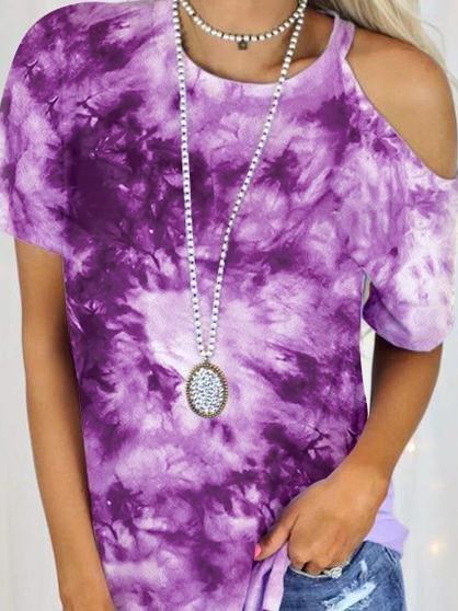 Casual Tie-dye Strapless Short-sleeved T-shirt - T-shirts - INS | Online Fashion Free Shipping Clothing, Dresses, Tops, Shoes - 03/06/2021 - Color_Blue - Color_Purple