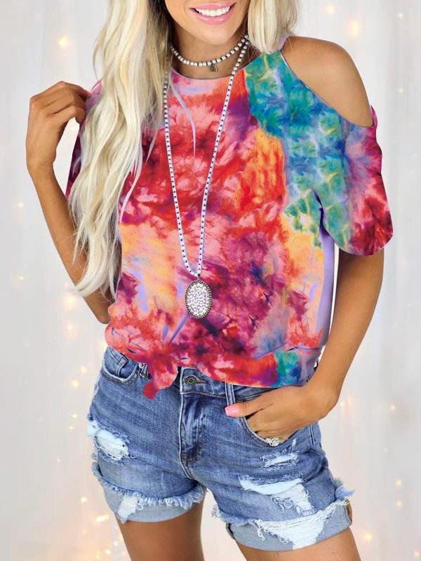 Casual Tie-dye Strapless Short-sleeved T-shirt - T-shirts - INS | Online Fashion Free Shipping Clothing, Dresses, Tops, Shoes - 03/06/2021 - Color_Blue - Color_Purple