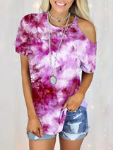 Casual Tie-dye Strapless Short-sleeved T-shirt - T-shirts - INS | Online Fashion Free Shipping Clothing, Dresses, Tops, Shoes - 03/06/2021 - Color_Blue - Color_Purple