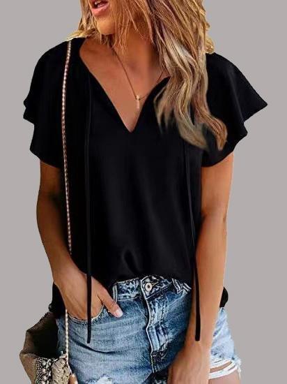 Casual V-neck Chiffon Shirt Loose Short Sleeve Blouses - Blouses - INS | Online Fashion Free Shipping Clothing, Dresses, Tops, Shoes - 08/06/2021 - BLO2106080057 - Category_Blouses