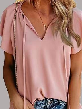 Casual V-neck Chiffon Shirt Loose Short Sleeve Blouses - Blouses - INS | Online Fashion Free Shipping Clothing, Dresses, Tops, Shoes - 08/06/2021 - BLO2106080057 - Category_Blouses