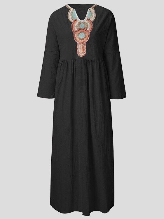 Casual V-neck Long Sleeve Dress - Maxi Dresses - INS | Online Fashion Free Shipping Clothing, Dresses, Tops, Shoes - 20-30 - 21/07/2021 - color-black
