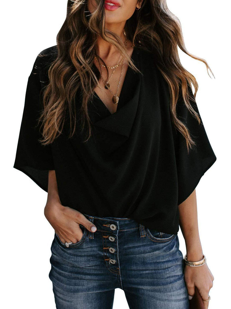 Casual V-neck Pleated Chiffon Shirt - Blouses - INS | Online Fashion Free Shipping Clothing, Dresses, Tops, Shoes - 08/06/2021 - BLO2106080052 - Blouses