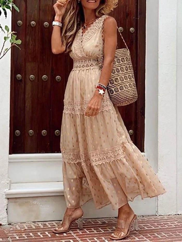 Casual V Neck Sleeveless Maxi Dress - Maxi Dresses - INS | Online Fashion Free Shipping Clothing, Dresses, Tops, Shoes - 04/06/2021 - Color_Apricot - Color_Pink