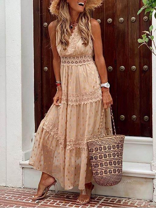 Casual V Neck Sleeveless Maxi Dress - Maxi Dresses - INS | Online Fashion Free Shipping Clothing, Dresses, Tops, Shoes - 04/06/2021 - Color_Apricot - Color_Pink