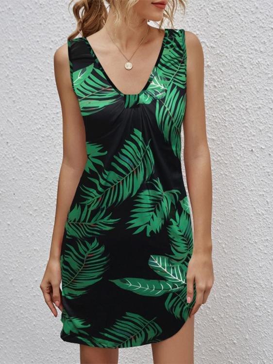 Casual V-neck Sleeveless Printed Dress - Mini Dresses - INS | Online Fashion Free Shipping Clothing, Dresses, Tops, Shoes - 10-20 - 19/06/2021 - color-black