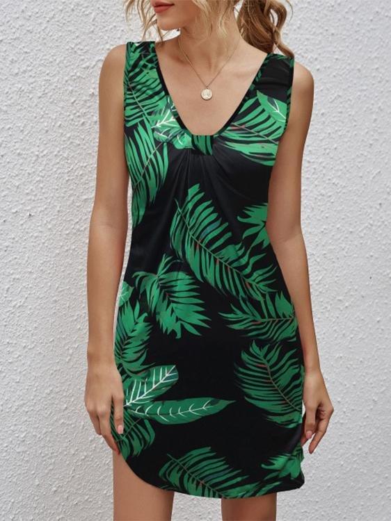 Casual V-neck Sleeveless Printed Dress - Mini Dresses - INS | Online Fashion Free Shipping Clothing, Dresses, Tops, Shoes - 10-20 - 19/06/2021 - color-black