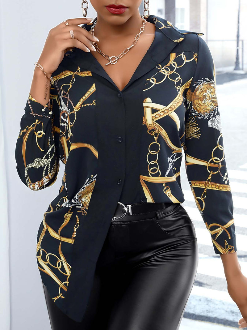 Chain Scarf Print Button Design Shirt - Blouses - INS | Online Fashion Free Shipping Clothing, Dresses, Tops, Shoes - 30/04/2021 - BLO2110430032 - Blouses