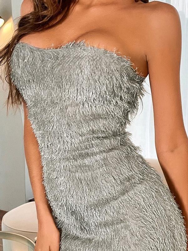 Chain Waist Fringe Tube Bodycon Dress - Dresses - INS | Online Fashion Free Shipping Clothing, Dresses, Tops, Shoes - 01/30/2021 - Bodycon Dresses - Color_Gray