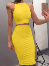 Charming Sleeveless Crop Top & Midi Skirt Set - Two-piece Outfits - INS | Online Fashion Free Shipping Clothing, Dresses, Tops, Shoes - 26/04/2021 - Color_White - Color_Yellow