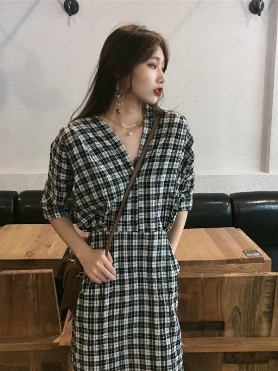 Checked linen cotton dress - Dresses - INS | Online Fashion Free Shipping Clothing, Dresses, Tops, Shoes - 03/02/2021 - Casual - Daily