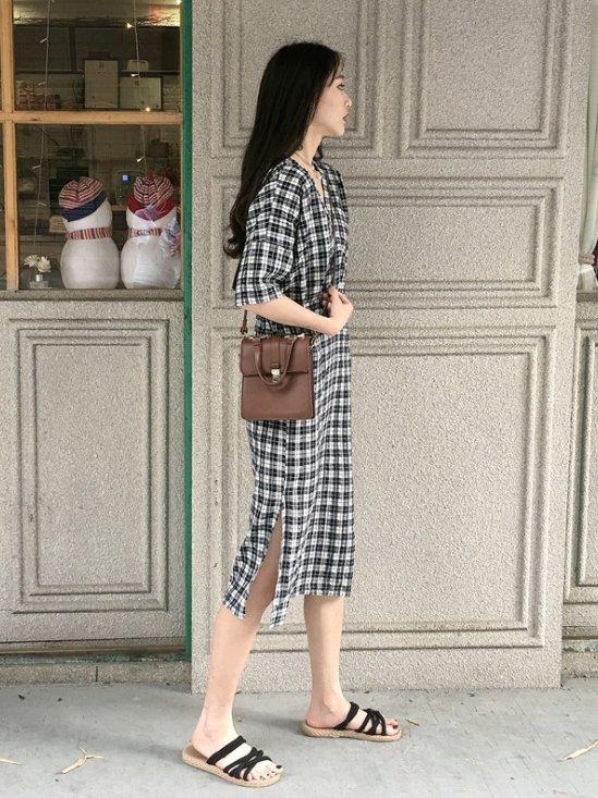 Checked linen cotton dress - Dresses - INS | Online Fashion Free Shipping Clothing, Dresses, Tops, Shoes - 03/02/2021 - Casual - Daily