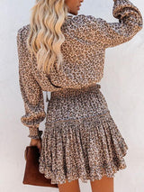 Cheetah Print Ruffles Long Sleeve Dress - Mini Dresses - INS | Online Fashion Free Shipping Clothing, Dresses, Tops, Shoes - 28/04/2021 - Category_Mini Dresses - Color_Leopard