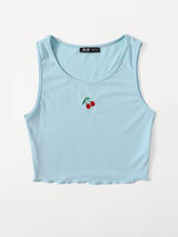 Cherry Embroidery Rib-knit Tank Top - INS | Online Fashion Free Shipping Clothing, Dresses, Tops, Shoes