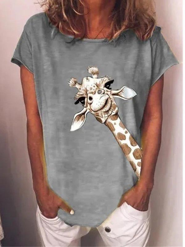 Chic Giraffe Print Short-sleeved T-shirt - T-shirts - INS | Online Fashion Free Shipping Clothing, Dresses, Tops, Shoes - 13/05/2021 - 13052021 - 130521