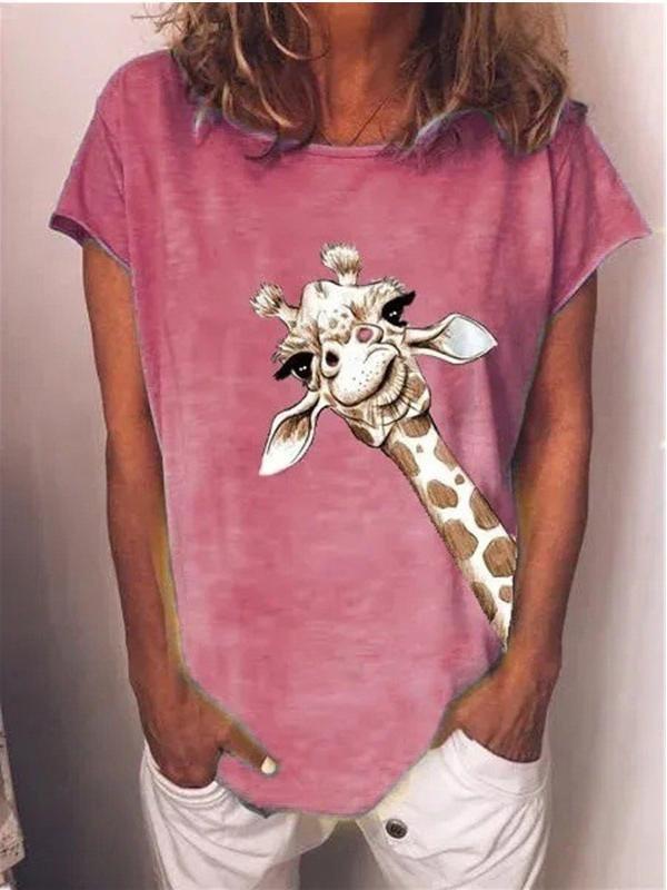 Chic Giraffe Print Short-sleeved T-shirt - T-shirts - INS | Online Fashion Free Shipping Clothing, Dresses, Tops, Shoes - 13/05/2021 - 13052021 - 130521